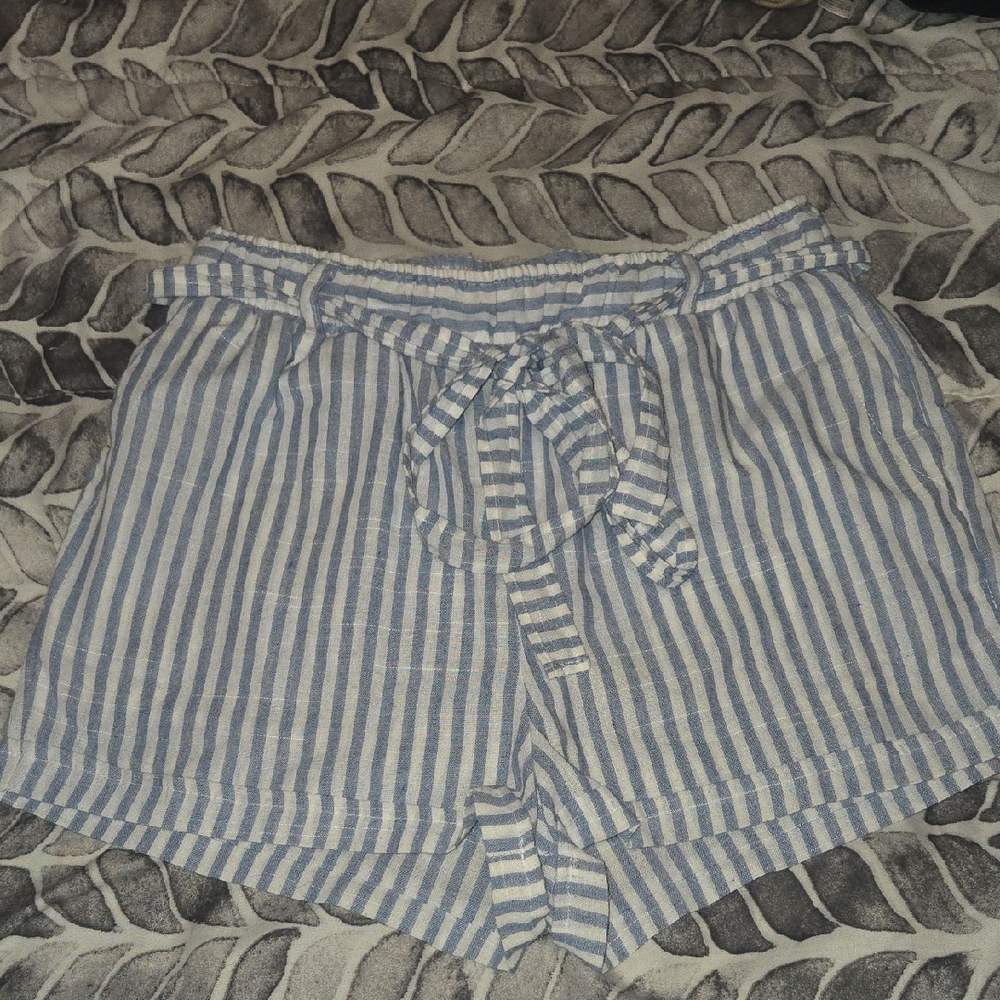 Blue and White Striped High Waist Women's Shorts